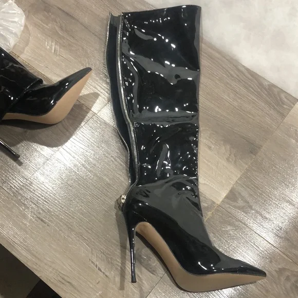 Black Patent Heeled Boots - Picture 2 of 5